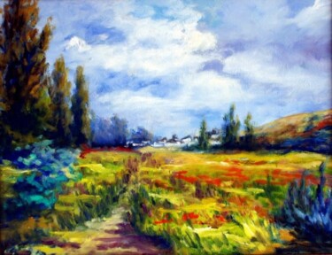 Painting titled "Paisaje amarillo" by Remigio Megías García, Original Artwork, Oil