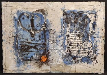 Estampas & grabados titulada "Pétroglyphes" por Bernard Rémusat, Obra de arte original, Pigmentos Montado en Cartulina