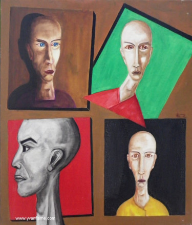 Peinture intitulée "Les quatre têtes" par Yvan Flame, Œuvre d'art originale, Huile Monté sur Châssis en bois