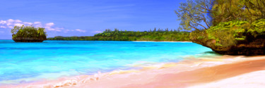 Digital Arts titled "Plage de Lifou" by Yvan Flame, Original Artwork, Digital Painting Mounted on Wood Stretcher frame