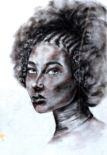 Картина под названием "African girl" - Renata Chipra, Подлинное произведение искусства, Древесный уголь