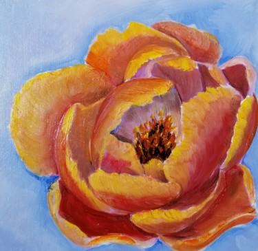 Schilderij getiteld "Red peony, Pivoine…" door Renata Minko, Origineel Kunstwerk, Olie