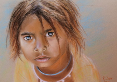 Dessin intitulée "Indian child" par Renate Dohr, Œuvre d'art originale, Pastel