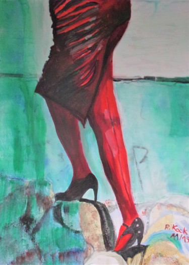 Painting titled "Lady in red" by Renate Kock, Original Artwork, Acrylic