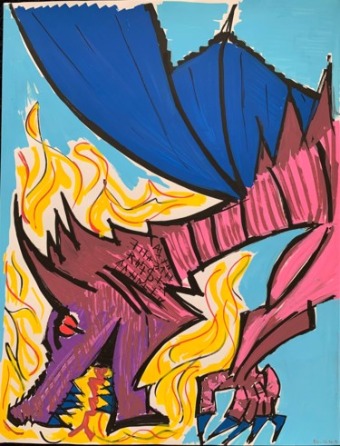 Malerei mit dem Titel "L'ire du Dragon" von Renaud Lambert, Original-Kunstwerk, Marker