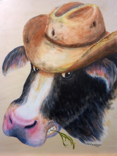 Painting titled "Bad Cow" by René Blanchet, Original Artwork, Acrylic