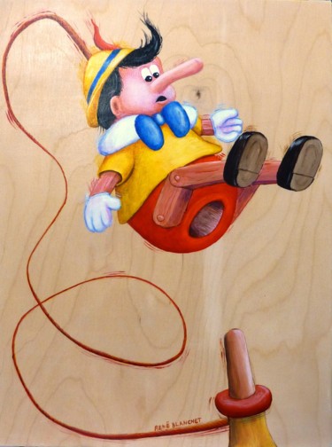 Pittura intitolato "Pinocchio bilboquet" da René Blanchet, Opera d'arte originale, Acrilico