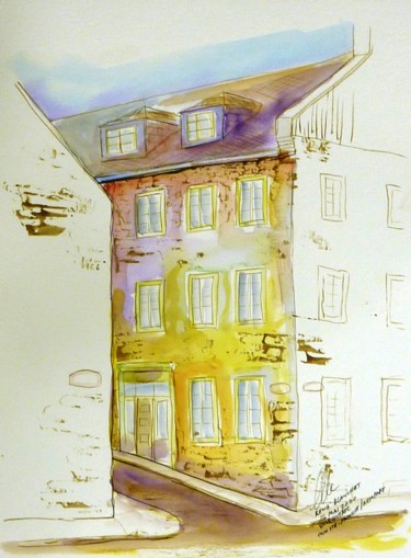 Drawing titled "Vieux Québec coin r…" by René Blanchet, Original Artwork, Watercolor