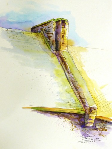 Dibujo titulada "Jonctions de toitur…" por René Blanchet, Obra de arte original, Acuarela