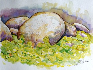 Zeichnungen mit dem Titel "Pierres de l'étang…" von René Blanchet, Original-Kunstwerk, Aquarell