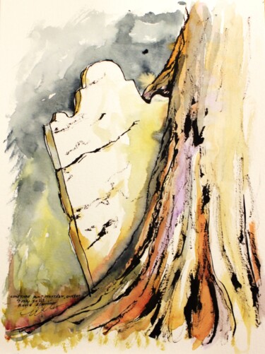 Desenho intitulada "Pierre tombale aval…" por René Blanchet, Obras de arte originais, Tinta