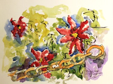 Rysunek zatytułowany „Chaine et roses” autorstwa René Blanchet, Oryginalna praca, Atrament