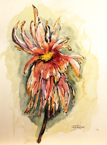 Desenho intitulada "Fleur qui tire à sa…" por René Blanchet, Obras de arte originais, Tinta