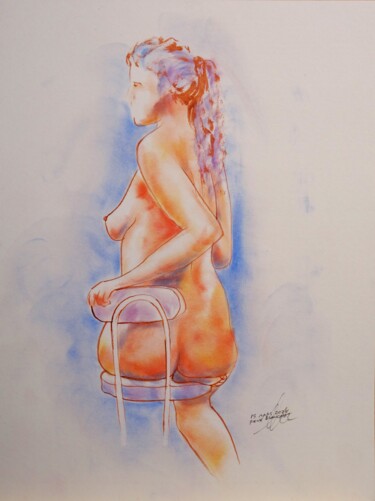 Drawing titled "Au travail" by René Blanchet, Original Artwork, Pastel