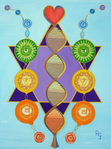 Schilderij getiteld "DNA CONNECTIONS WIT…" door René Georges (RG.), Origineel Kunstwerk, Olie