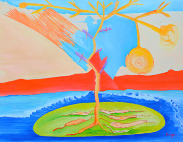 Painting titled "LA BRANCHE POSITIVE" by René Georges (RG.), Original Artwork, Oil