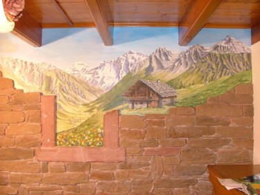 Pintura intitulada "Paysage Alpin" por René Vincent-Viry, Obras de arte originais