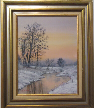 Peinture intitulée "paysage de neige" par Renée Estebanez, Œuvre d'art originale, Huile