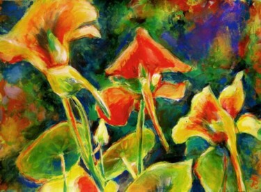 Painting titled "Tanzende Blüten" by Renée König, Original Artwork, Oil