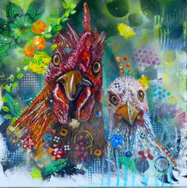 Painting titled "Réveil Matin Bio" by Renée Tortet, Original Artwork, Acrylic Mounted on Wood Stretcher frame