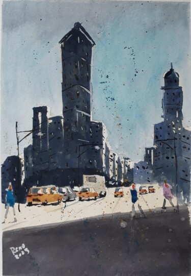 Painting titled "New York" by Reno Barsanti, Original Artwork, Watercolor