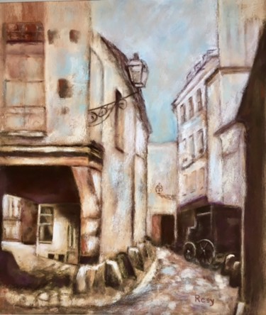 Disegno intitolato "vieille rue de Paris" da Résy, Opera d'arte originale, Pastello