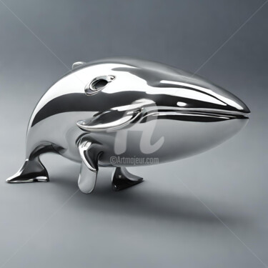 Digital Arts titled "Silver whale" by Reskatorsilver, Original Artwork, Digital Print