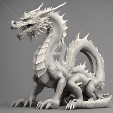Arts numériques intitulée "White Dragon" par Reskatorsilver, Œuvre d'art originale, Impression numérique