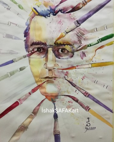 Painting titled "My Portrait" by İShak Şafak, Original Artwork, Watercolor