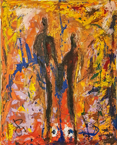 Pittura intitolato ""Couple". Semi-Abst…" da Retne, Opera d'arte originale, Acrilico