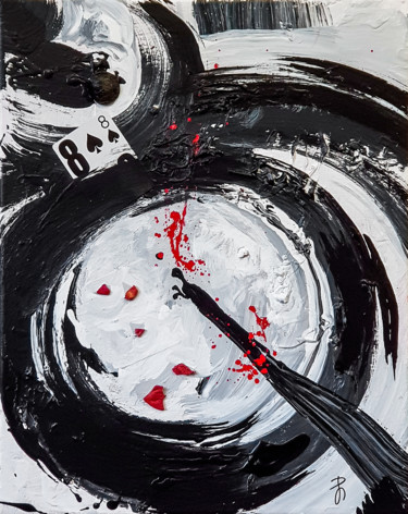 Painting titled "Black White Abstrac…" by Retne, Original Artwork, Enamel