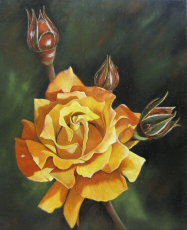 Schilderij getiteld "gele roos" door Ria Strijker, Origineel Kunstwerk, Olie