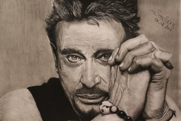 Dessin intitulée "JOHNNY HALLYDAY des…" par Natacha Ribet, Œuvre d'art originale, Fusain