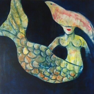 Painting titled "Mermaid in Ireland" by Ricarda Simon, Original Artwork, Acrylic Mounted on Wood Stretcher frame