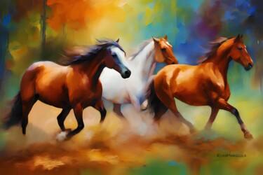 Arte digital titulada "Cavalos em disparada" por Ricardo Ross Marques, Obra de arte original, Imagen generada por IA