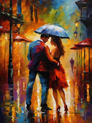 Digitale Kunst getiteld "Romance na chuva" door Ricardo Ross Marques, Origineel Kunstwerk, AI gegenereerde afbeelding