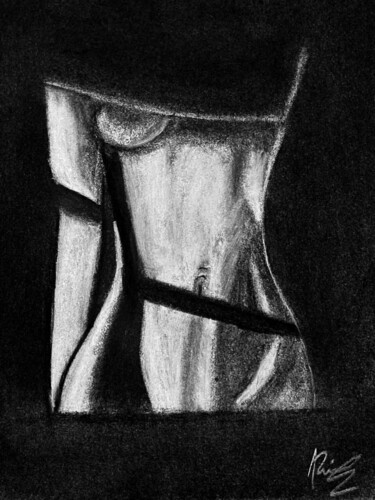 Drawing titled "Soft" by Ricardo Suárez, Original Artwork, Charcoal Mounted on Cardboard