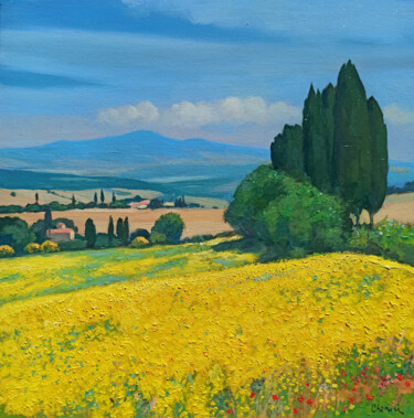 Painting titled "Tuscany countrysdie" by Riccardo Chirici, Original Artwork, Oil Mounted on Wood Stretcher frame