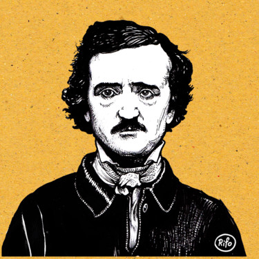 Drawing titled "Edgar Allan Poe" by Riccardo Fortuna, Original Artwork, Digital Print