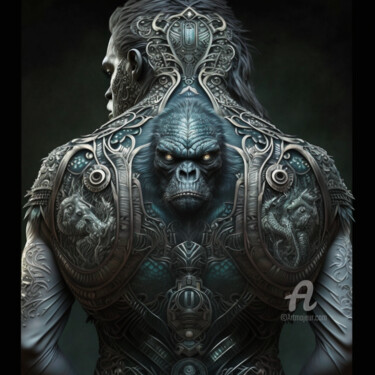 Digitale Kunst getiteld "Tattoos ofz Apes 2" door Rice Bare, Origineel Kunstwerk, AI gegenereerde afbeelding