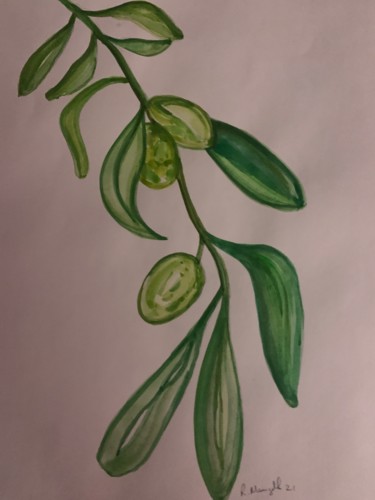 Painting titled "Olive 4" by Richard Mangold, Original Artwork, Watercolor