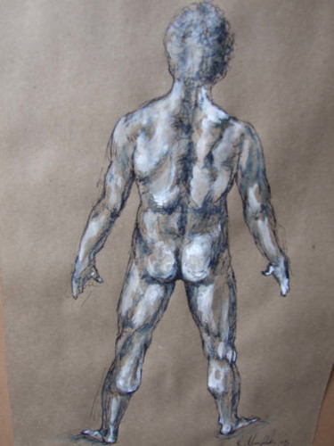 Painting titled "Back of Man Ink on…" by Richard Mangold, Original Artwork, Oil