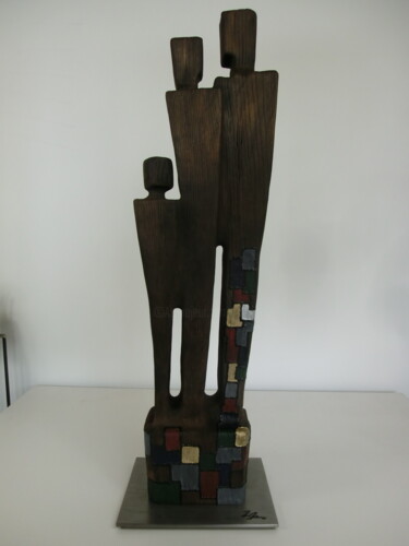 Skulptur mit dem Titel "Familie 2" von Richard Blaas, Original-Kunstwerk, Holz