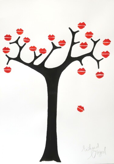 Drawing titled "L'arbre à Bisous" by Richard Boigeol, Original Artwork, Ink