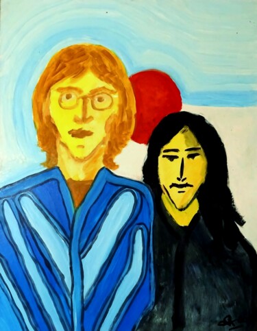 「John Lennon & Yoko…」というタイトルの絵画 Richard Gilletによって, オリジナルのアートワーク, グワッシュ水彩画