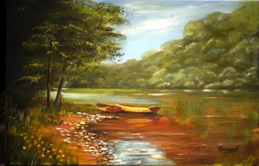 Painting titled "stream" by Richard Greswell, Original Artwork, Acrylic Mounted on Wood Stretcher frame