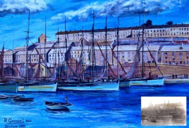 Pittura intitolato "brixham trawlers" da Richard Greswell, Opera d'arte originale, Olio