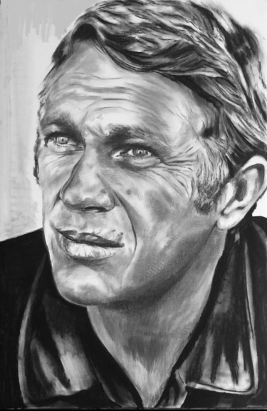 Drawing titled "Steve McQueen" by Richard Hanssens, Original Artwork, Charcoal