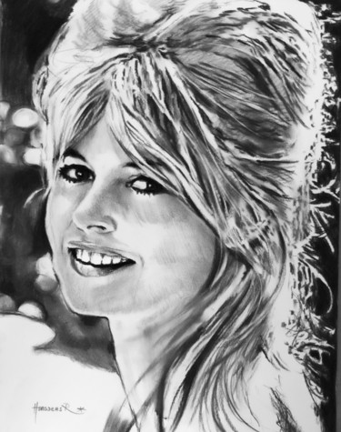 「Brigitte Bardot」というタイトルの描画 Richard Hanssensによって, オリジナルのアートワーク, 木炭