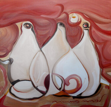Pittura intitolato "© Pinguino entre bo…" da Richard Martin Vidal, Opera d'arte originale, Olio Montato su Telaio per barell…